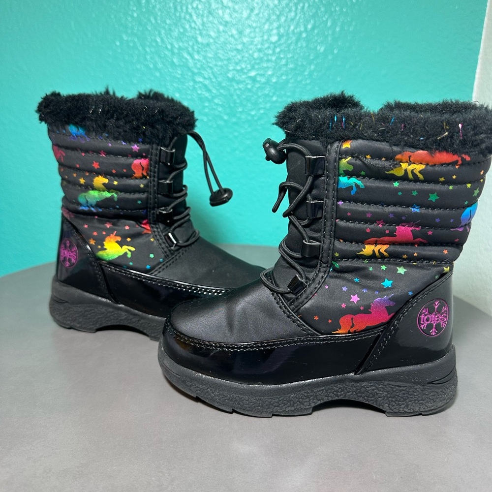 Totes Black Rainbow Unicorn Boots
